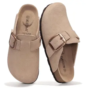 KIDMI Women's Clogs Comfortable Cork Sole Soft Memory Foam Slide With Arch Support Women's Premium Suede Leather Mules With Big Buckle
