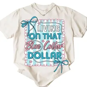 Women's Short-Sleeve Comfy Fabric T-Shirt - Lady's Top with Round Neck/Crew Neck, Blue Collar Dollar, Preppy, Funny Country, Patriotic Coquette Designs - Breathable Sublimation Casual Summervibes Graphic Working Class Tee summerwins,summerwins