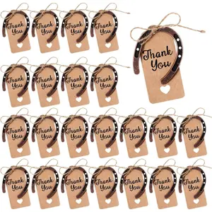 24 Pcs Lucky Horseshoe Wedding Favors with Thank You Kraft Tags and Rope, Western Rustic Horseshoe, Metal Horse Gifts for Vintage Wedding Birthday Western Party Decorations