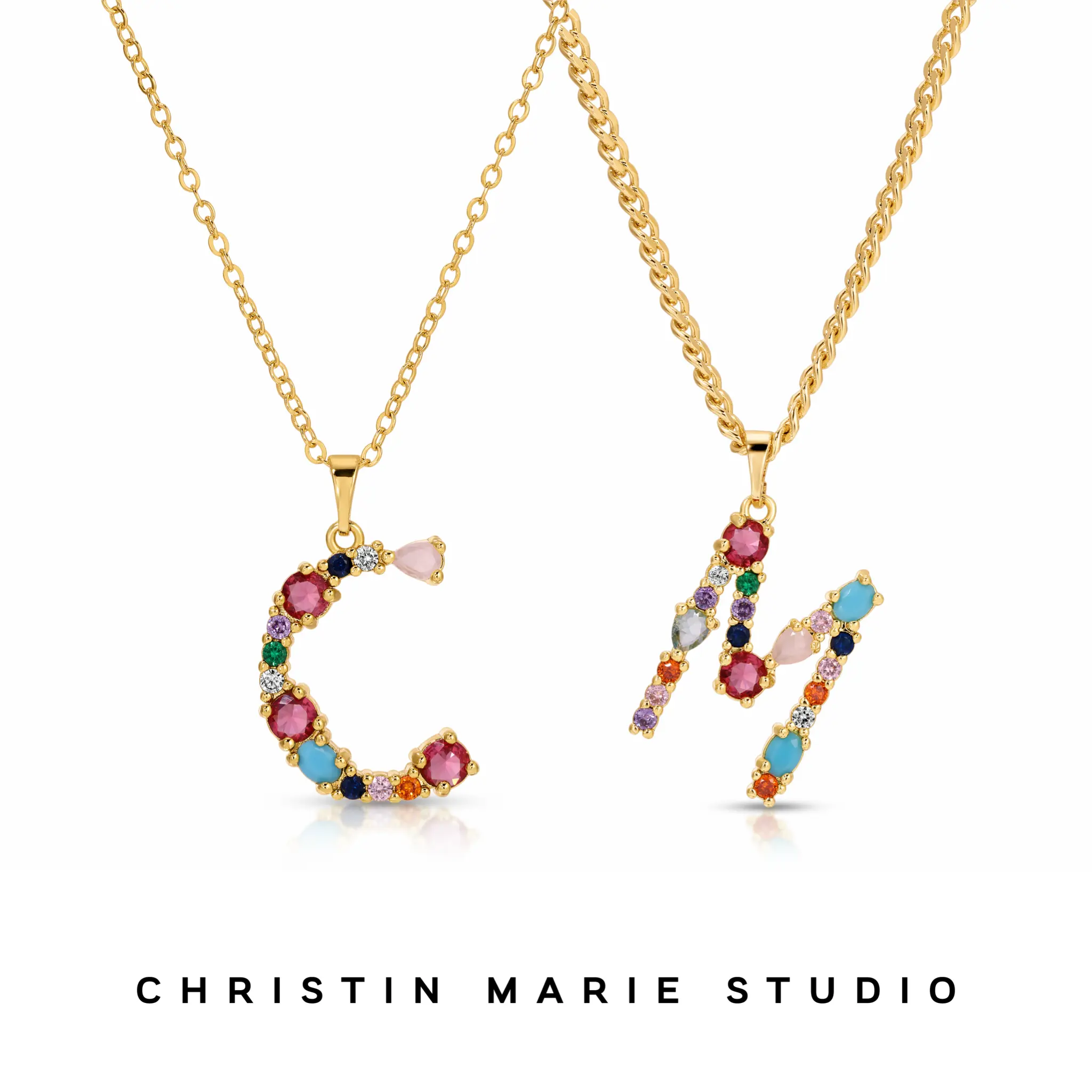 Multicolor Letter Necklace (Gold) Multicolor Letter Necklace (Gold)