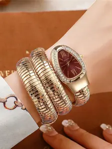 Women's Serpent Pointer Quartz Watch, Luxurious Crystal Bead Roman Numeral Dial, Perfect Gift Clock for Girls and Ladies