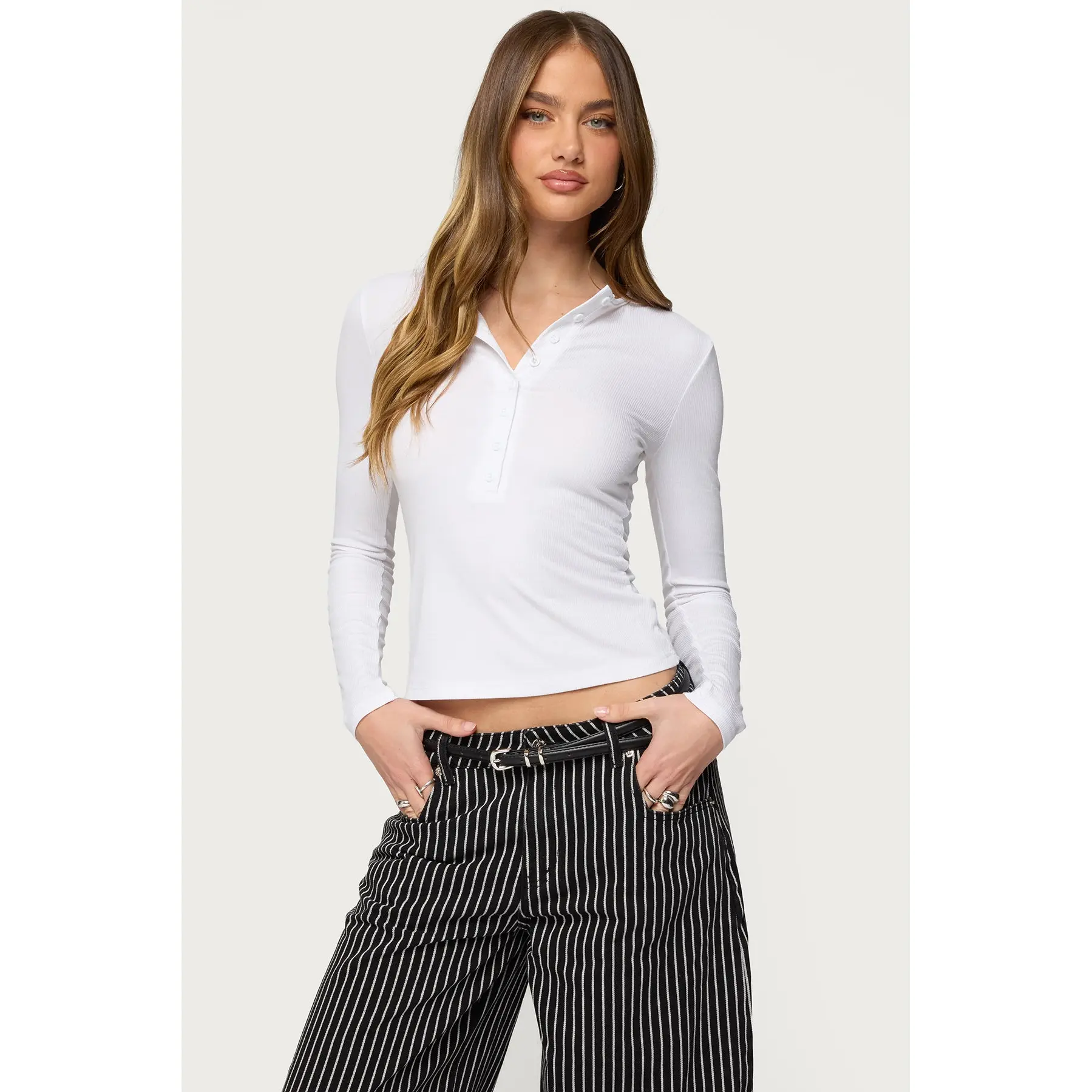 Jaelyn Ribbed Henley T Shirt