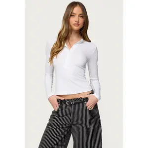 Jaelyn Ribbed Henley T Shirt