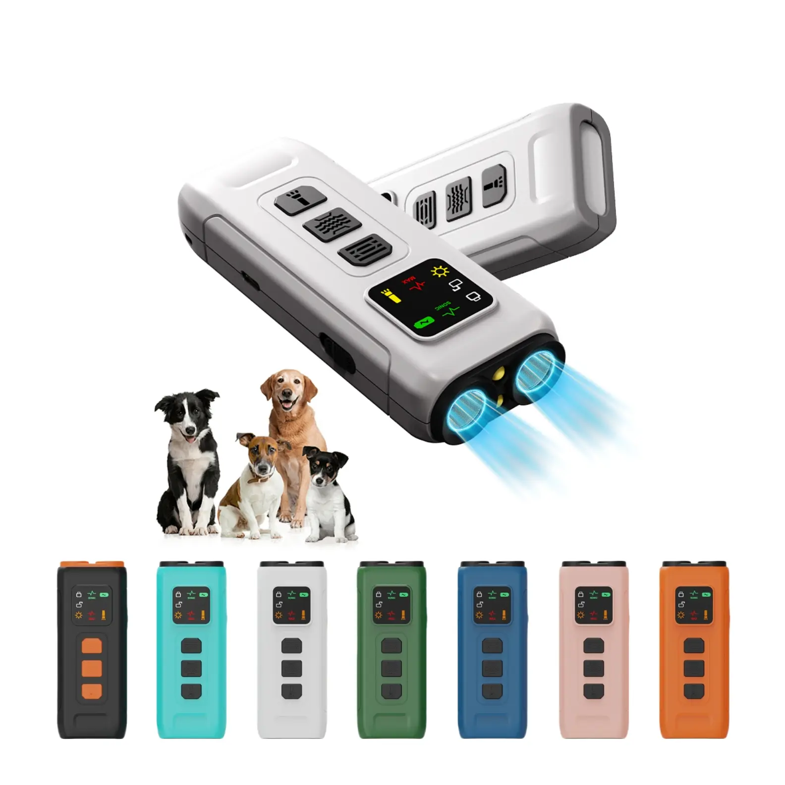 Dog Barking Deterrent Device with LED Flashlight & HD Display, Dual Head Ultrasonic Dog Training & Behavior Correction Tool, Training Aid, Puppy Training Tools, USB Rechargeable