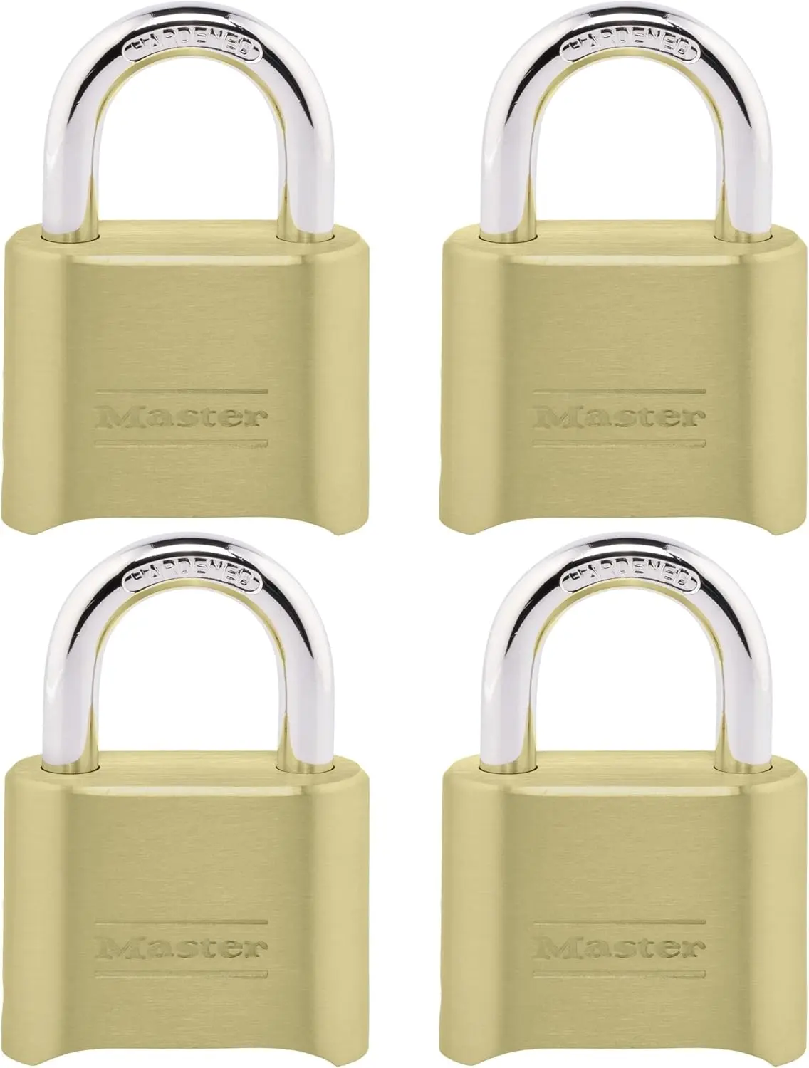 Master Lock Gold Combination Padlock, Gate Lock for Outdoor Fence or Shed, Small Lock with Customizable Code for Indoor or Outdoor Storage, 4 Pack, 175EC4