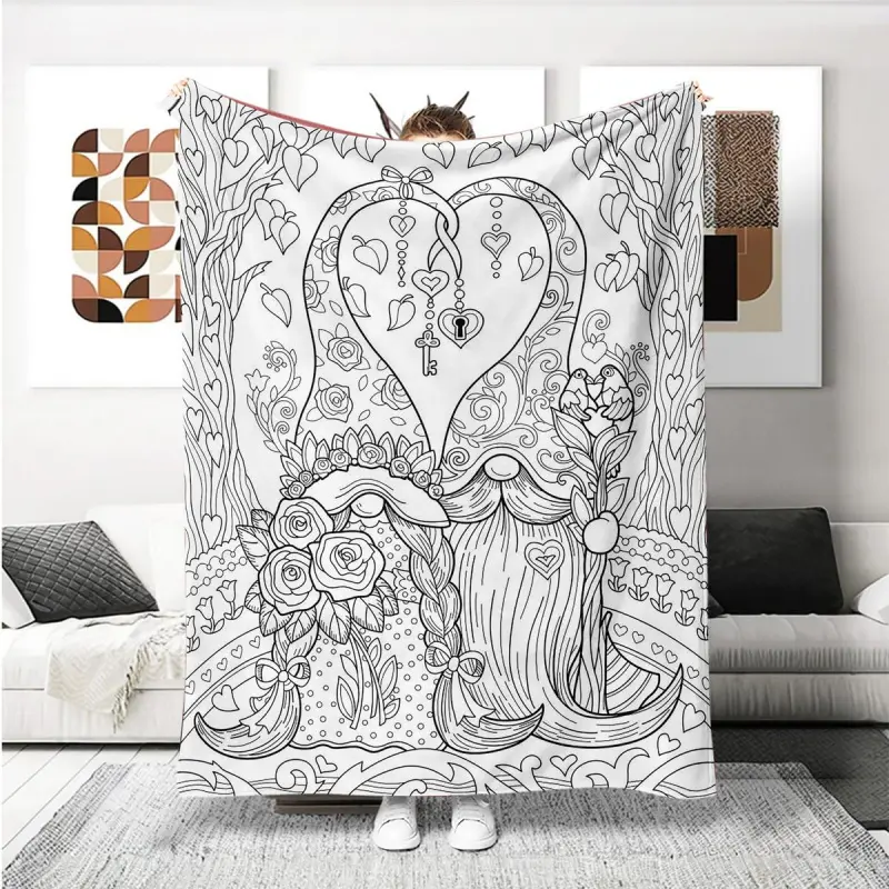 Dwarf Coloring Book Flannel Blanket, Gift Blanket for Family Friends, Nap Blanket, Sofa Blanket, Camping Travel Multi-Purpose Blanket Veterans Throw Vintage Hand-Drawn Eras heating  blankets
