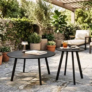2-Piece Round Nesting Coffee Table Set, Modern Black Metal Side End Tables, Space-Saving Accent Table for Indoor Outdoor Patio Living Room