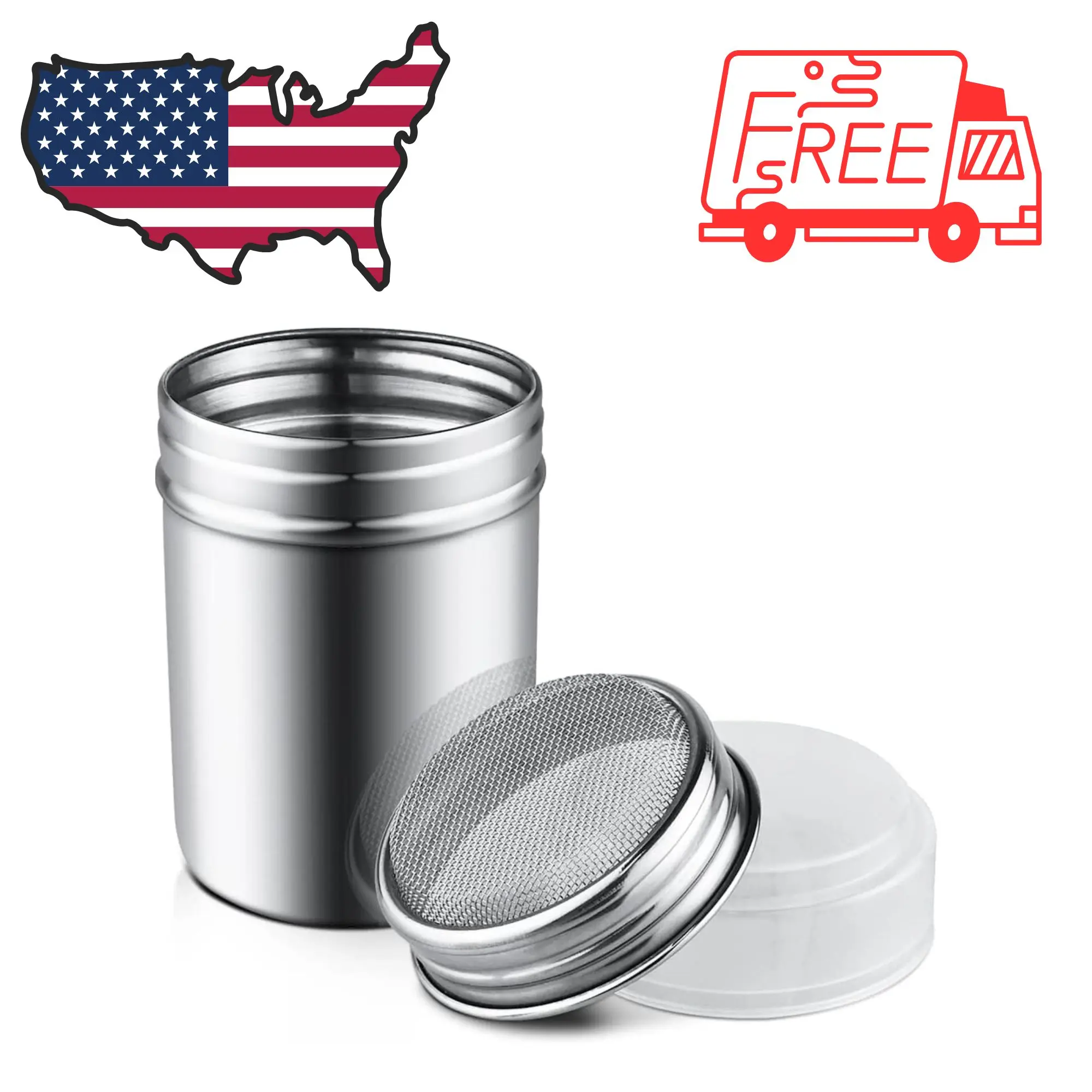 1Pcs Stainless Steel Powder Sugar Shaker Duster with Lid