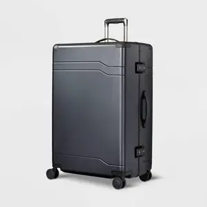 Hardside Large Checked Trunk Suitcase Spinner Hardshell Luggage Buckle, Black