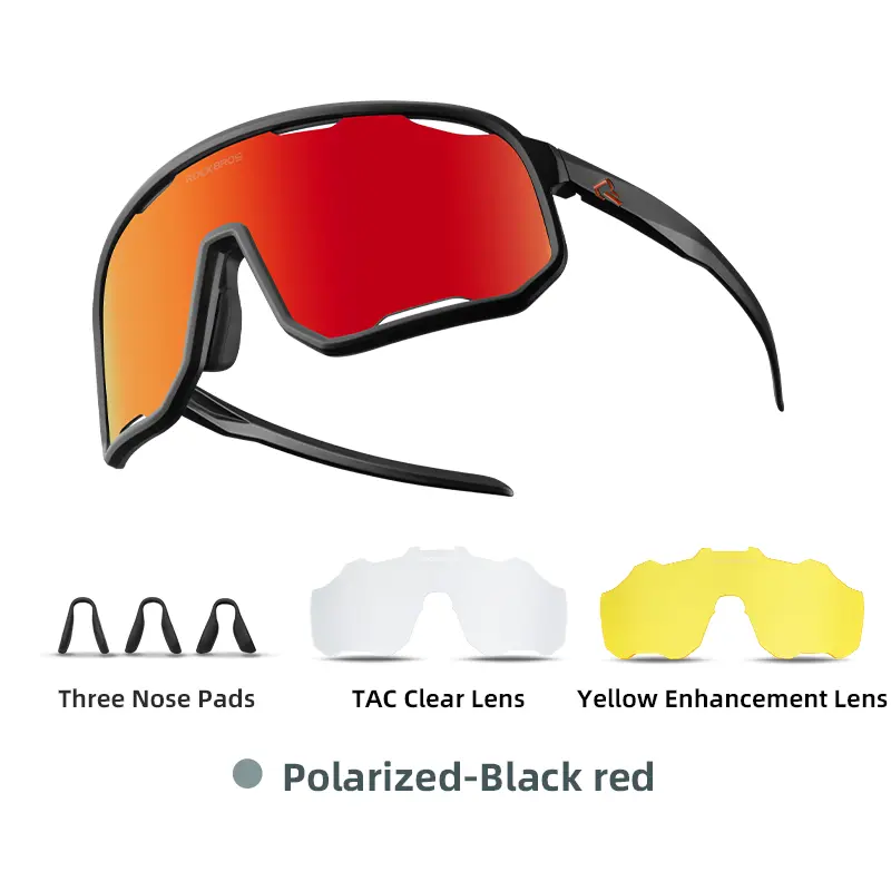 ROCKBROS Polarized Sports Bicycle Tac Sunglasses - 3 Replaceable Lenses, Flexible TR, UV400 Protection, Safety Eyewear for Running, Cycling, Three Replaceable Lenses