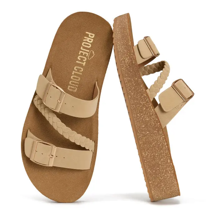 Braided Strap Double Buckle Platform Sandal