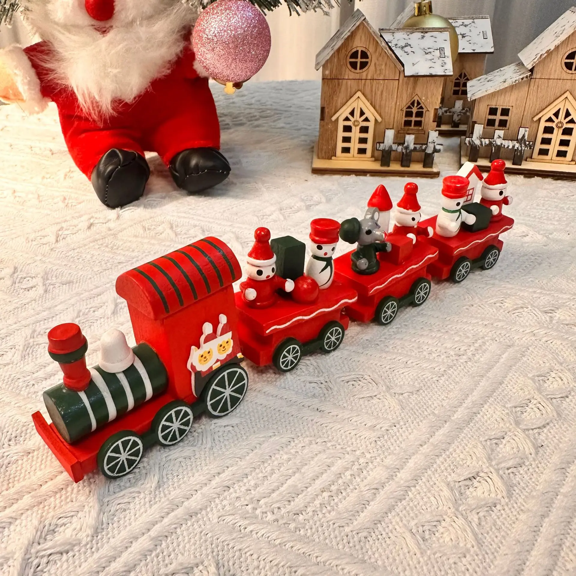 DIY Wooden 4-Section Christmas Train Set - Handcrafted Holiday Desktop Decor, Window Display & Creative Gift for Kids & Families