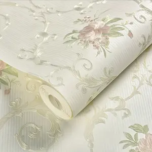 European Floral Decorative Wallpaper Roll, Self-Adhesive Removable Fabric, 3D Embossed Satin Flowers, Luxury Decor for Bedroom Living Room