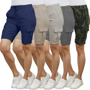 3-Pack Women’s Flex Cargo Shorts with Elastic Waistband and Drawstring – Comfortable Fit with 6 Pockets and Stretch Fabric (S-2XL)