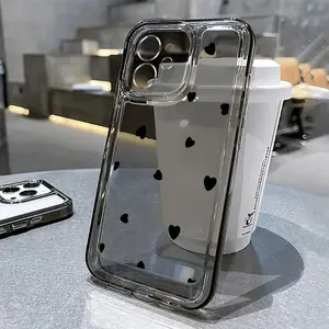 Trendy Black Small Heart Transparent Space Phone Case, Compatible with Iphone 17 Pro Max, Air,16, 15, 14, 13, 12, 11 Pro Max, 12, 13 Mini, X, XR, XS, 7, 8 Plus, SE 2022 Protective Cover.