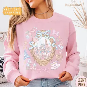 Coquette Bow Castle Sweatshirt, Girly Magic Kingdom Pullover For Disneylands Trips, Fantasia Inspired Birthday Crewneck For Disneylands  Girls