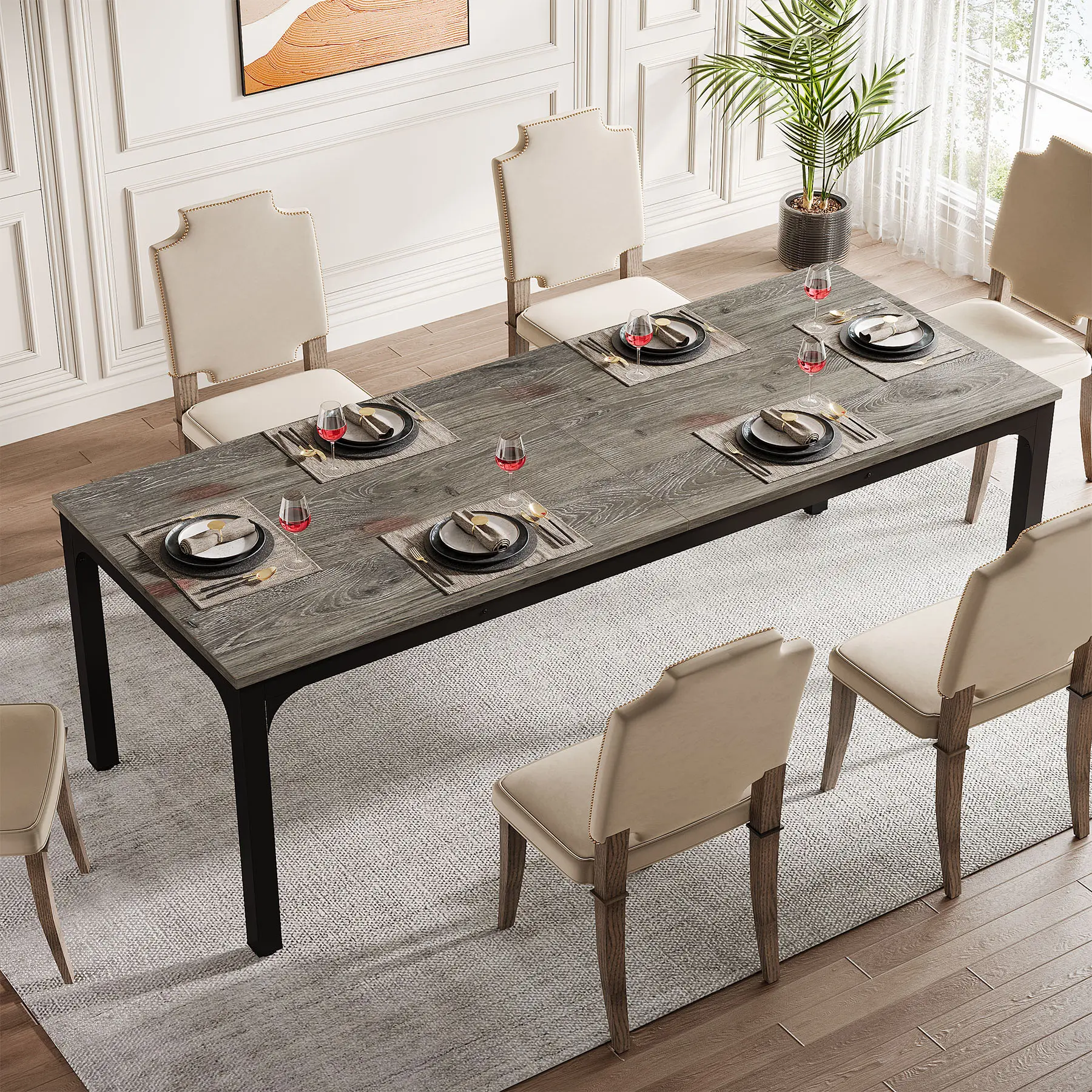 Tribesigns 78.7 Inches Long Dining Table for 6-8 Person, Large Industrial Rectangle Wood Dining Table, Rustic Narrow Dinner Table with Heavy Duty Metal Legs (Only Table)