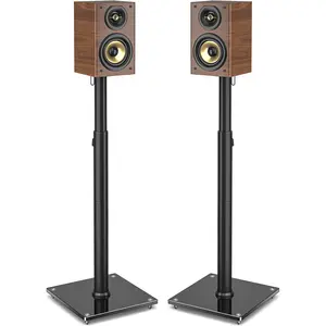 Rfiver Universal Speaker Stands Pair for Surround Sound, 32" to 43" Height Adjustment Bookshelf Speakers Stand Each Holds 11lbs Speaker, Floor Speaker Stand Built-in Cable Management, Black, 1 Pair