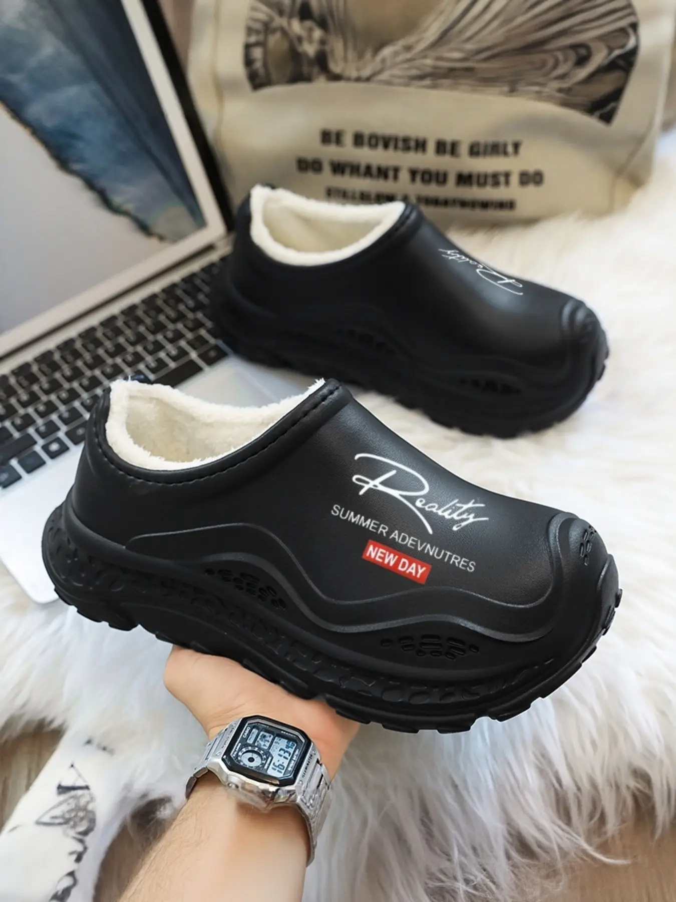 Winter Unisex Thick Sole Waterproof Non-Slip Fleece Lined Slippers, Home & Outdoor Use, Essential Anti-Cold Footwear for Winter, Fuzzy Warm Slippers, Waterproof House Shoes