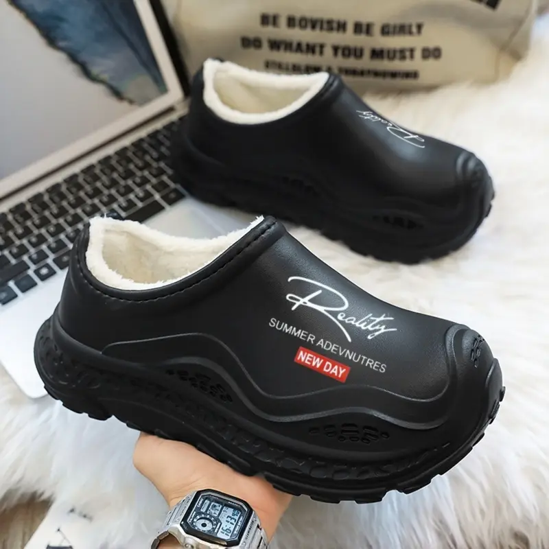 Winter Unisex Thick Sole Waterproof Non-Slip Fleece Lined Slippers, Home & Outdoor Use, Essential Anti-Cold Footwear for Winter, Fuzzy Warm Slippers, Waterproof House Shoes, Thick Soled Slippers