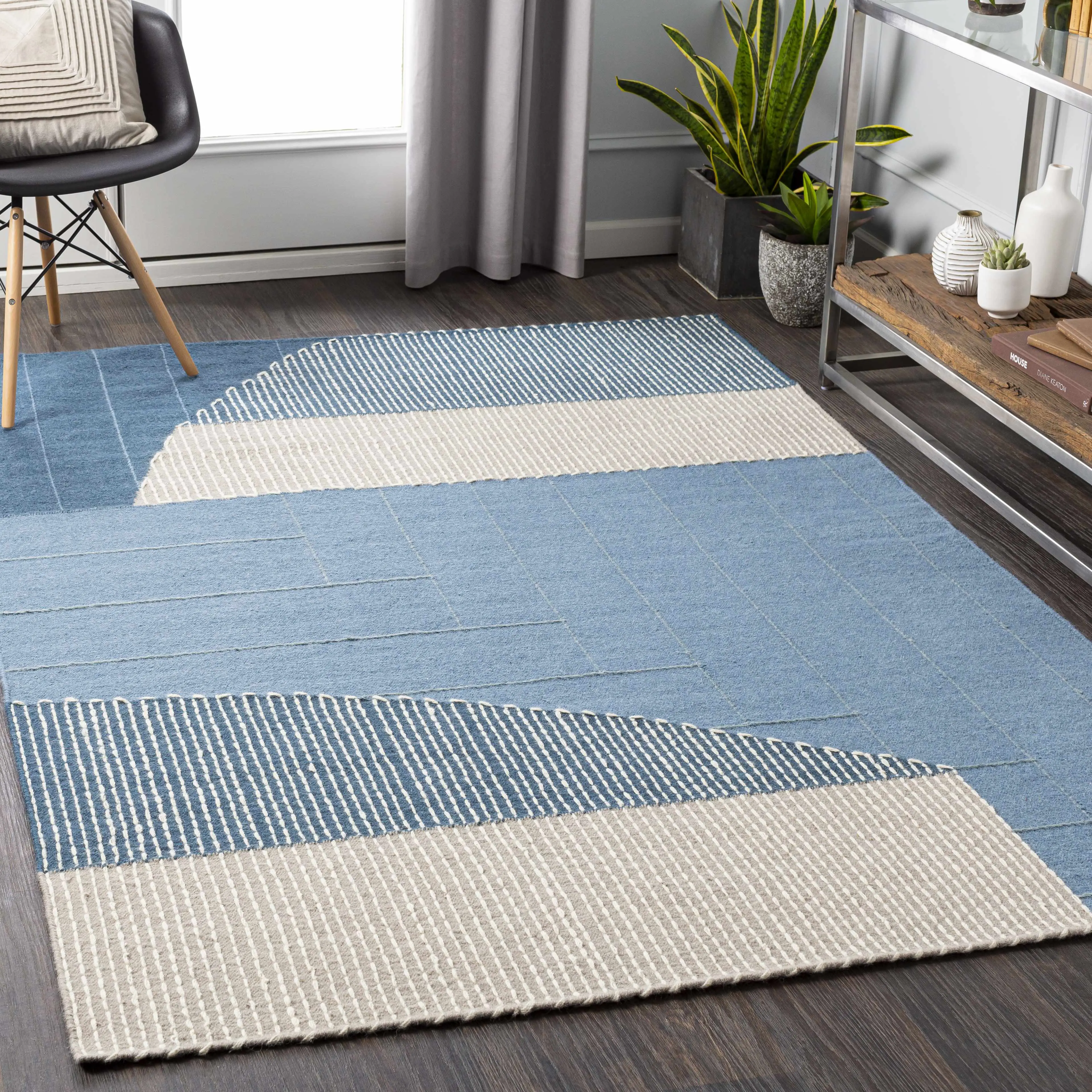 Blue Hanwood Wool Blend Braid Area Rug - Rectangular Home Decorative Rug for Living Room, Clearance Sale, Home Decorative Rugs, Braid Area Rugs