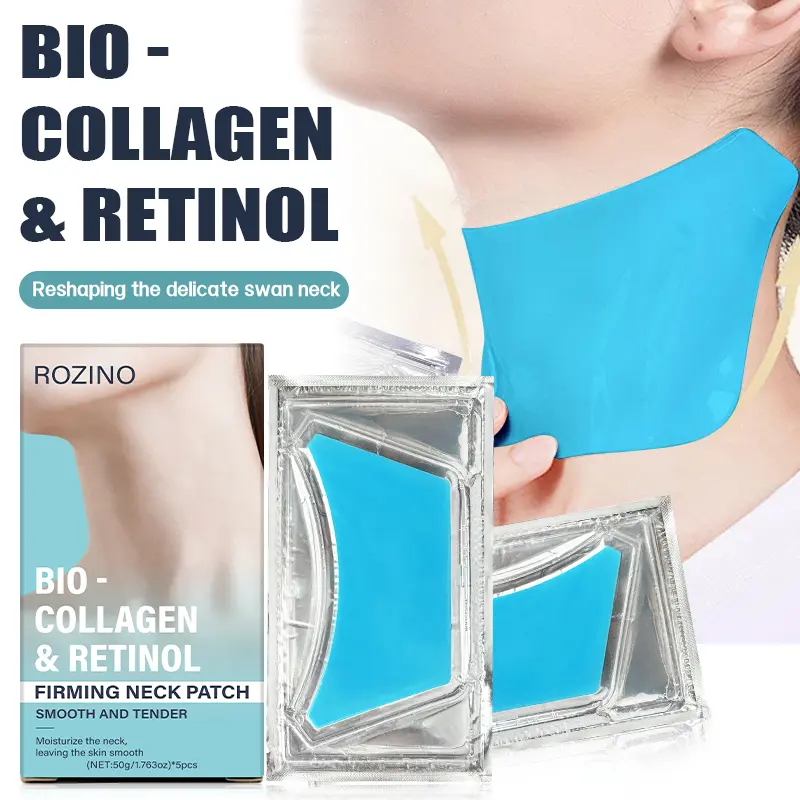 ROZINO Bio-Collagen & Retinol Firming Neck Patch, Body Care Hydrogel Mask for Tech Neck Wrinkles, Intensive Hydrating Anti-Aging Treatment for All Skin Types (5 PCS/15 PCS/30 PCS) Home Essential, Moisture, Blue, Smooth, Water, Youth, Cruelty Free, Alcohol
