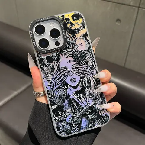 Halloween skull Phone case for iPhone 17Air Galaxy 16Pro Max 15 14Plus 13 12 11 XR XS S25 S24 S23 S22 FE, Girly Horror Aesthetic Phone Case Shockproof Drop Protection Durable Protective Silicone Cover Tuff phone cases.HY18, Cute, Accessories, Smar