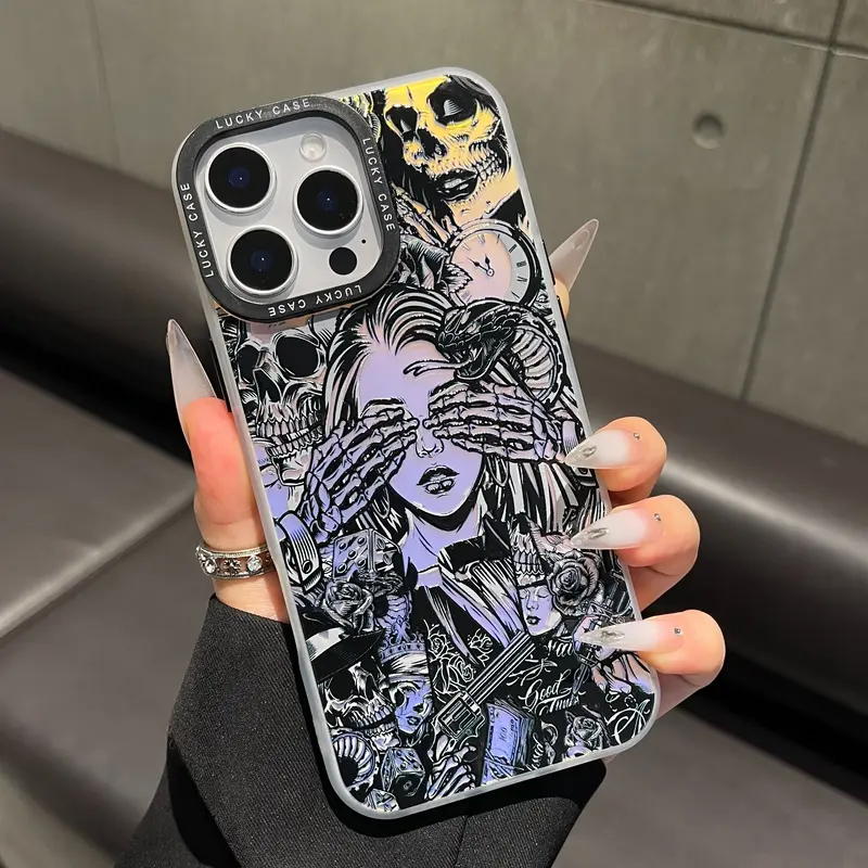 Halloween skull Phone case for iPhone 17Air Galaxy 16Pro Max 15 14Plus 13 12 11 XR XS S25 S24 S23 S22 FE, Girly Horror Aesthetic Phone Case Shockproof Drop Protection Durable Protective Silicone Cover Tuff phone cases.HY18, Cute, Accessories, Smar