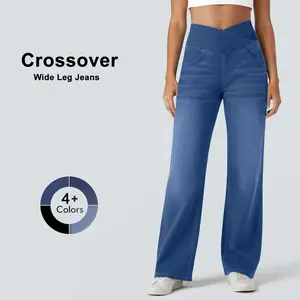 FireSwan Women's Greenish 2026 Crossover High-Waisted Tummy Control Denim Pants - Casual Straight Wide-Leg Bottoms with Pockets, Women's Clothing, Clothes #TikTokShopSpringGlowUp outdoorfun