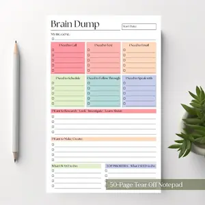 Brain Dump Memo Pad & Notebook for Adults, Daily Planner Notepad with Habit Tracker & To-Do List - Undated Weekly Schedule Notebook, Executive Function Organizer with Self-Care Log, Office Stationery Supplies