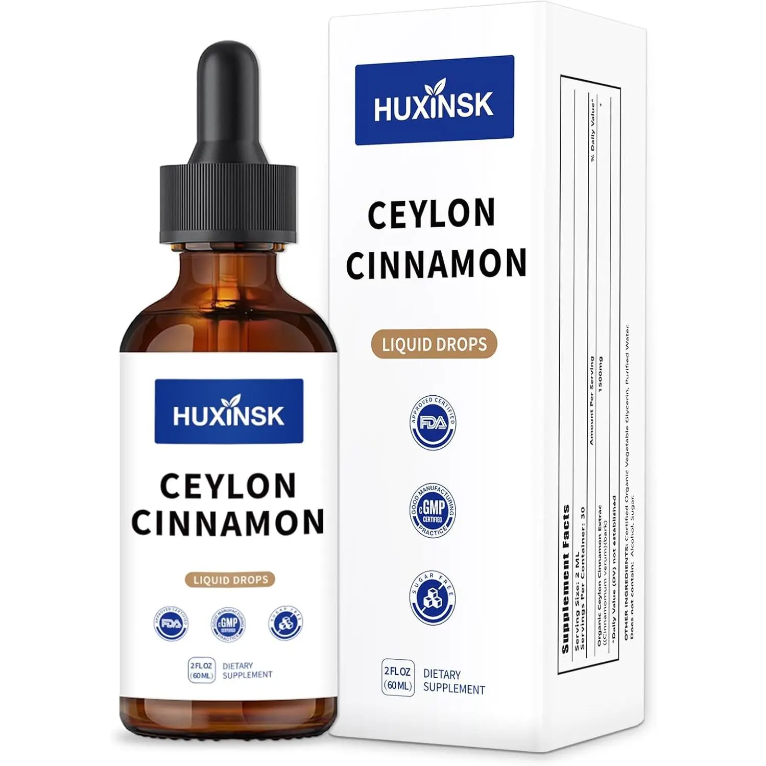 Organic Ceylon Cinnamon Extract Liquid Drops - Alcohol-Free Vegan Edible Dietary Herb Supplement Tincture, 60ml Metabolic Support Cinnamomum Zeylanicum Nutritional Supplement, 60 Milliliters