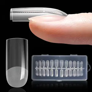Pre-Etched Medium Square Nail Tips 16 Sizes Full Cover for Flat Nails