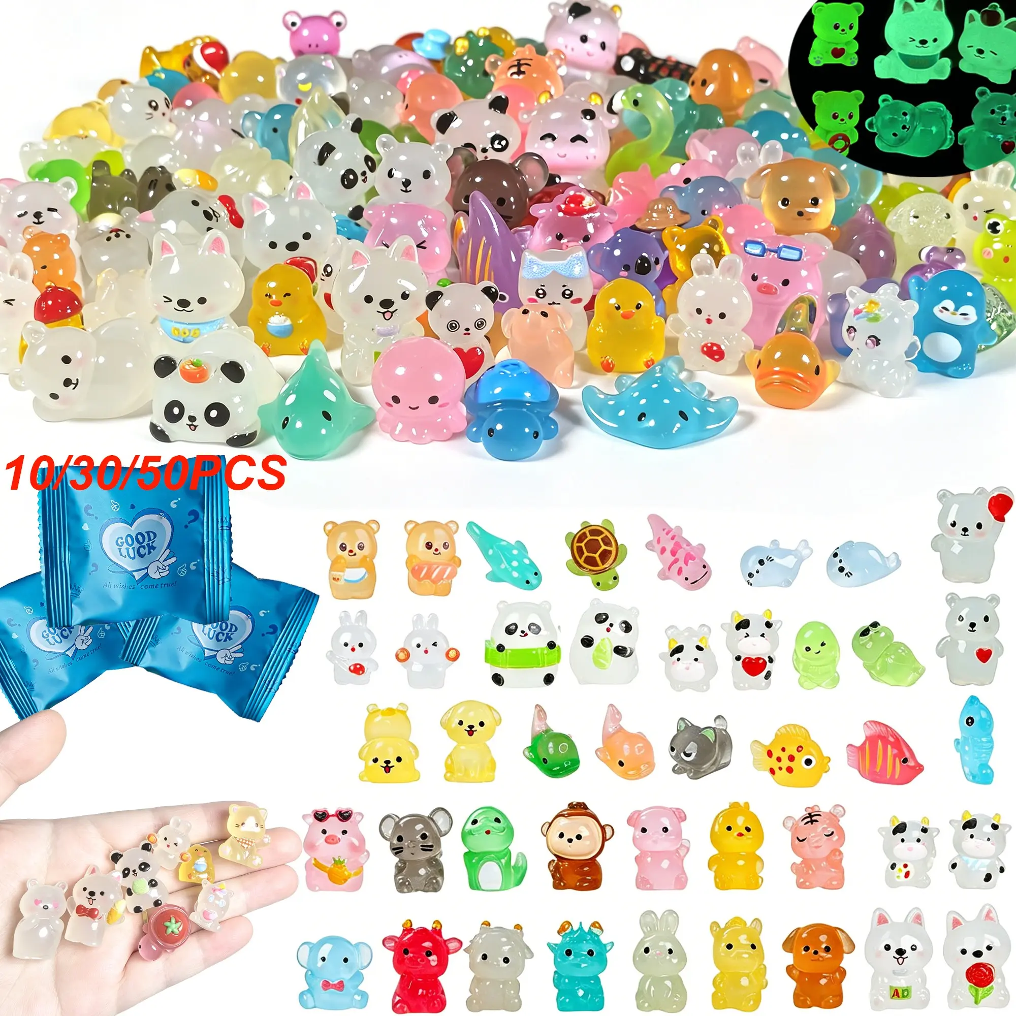 Mini Resin Animal Figurines, Cute Home Decor, Classroom Rewards, Fun Unboxing Toy, 10/30/50 Pieces, Party Bag Fillers for Birthday, Grad & Holiday Favors