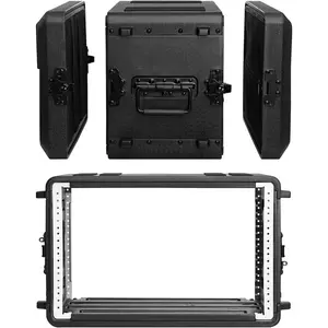 6U Rack Case Shallow 12" Depth, 19" Rackmount Flight Cases Easy Installation Portable Carry Watertight Dust Proof 2 Space Shockproof Mount Racks with Microphone Compartments Space Saving