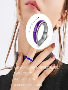 Mood-Sensing Anxiety Relief Spin Ring – 6mm Stainless Steel Color-Changing Fidget Ring for Women & Teens, Stress-Relieving Daily Jewelry