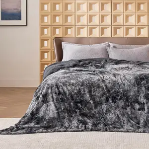 Fuzzy Queen Size - Grey, and Sherpa, Plush and Furry Faux Fur, Queen Blankets for Bed, 90x90 Inches