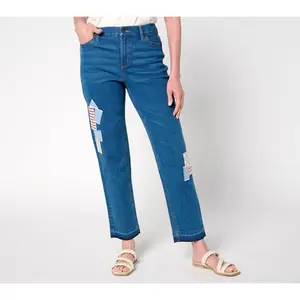 Denim & Co. Regular Americana Classic Stretch Patchwork Jeans