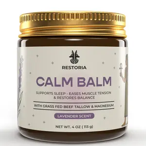 RESTORIA Organic Magnesium Beef Tallow Cream - Lavender Scented Moisturizer for Sleep & Daily Comfort Leg Cramps & Pain Muscle Relaxation Skin Care Body Lotion Hydrate Shea Butter & Raw Honey For Face & Body