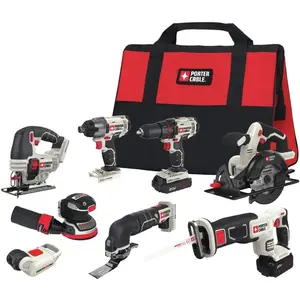 20V MAX 8-Tool Combo Kit Cordless Drill and Impact Driver, Circular and Reciprocation Saw, Jigsaw, Orbital Sander, Oscillating Tool, Flashlight (PCCK6118)