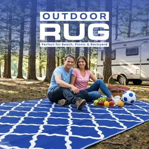 Utopia Home Waterproof Outdoor Rug for Patio 6 x 9 ft, Reversible Plastic Straw Mat for Camping, Picnics, Balcony, Patio, Diamond - Navy & White