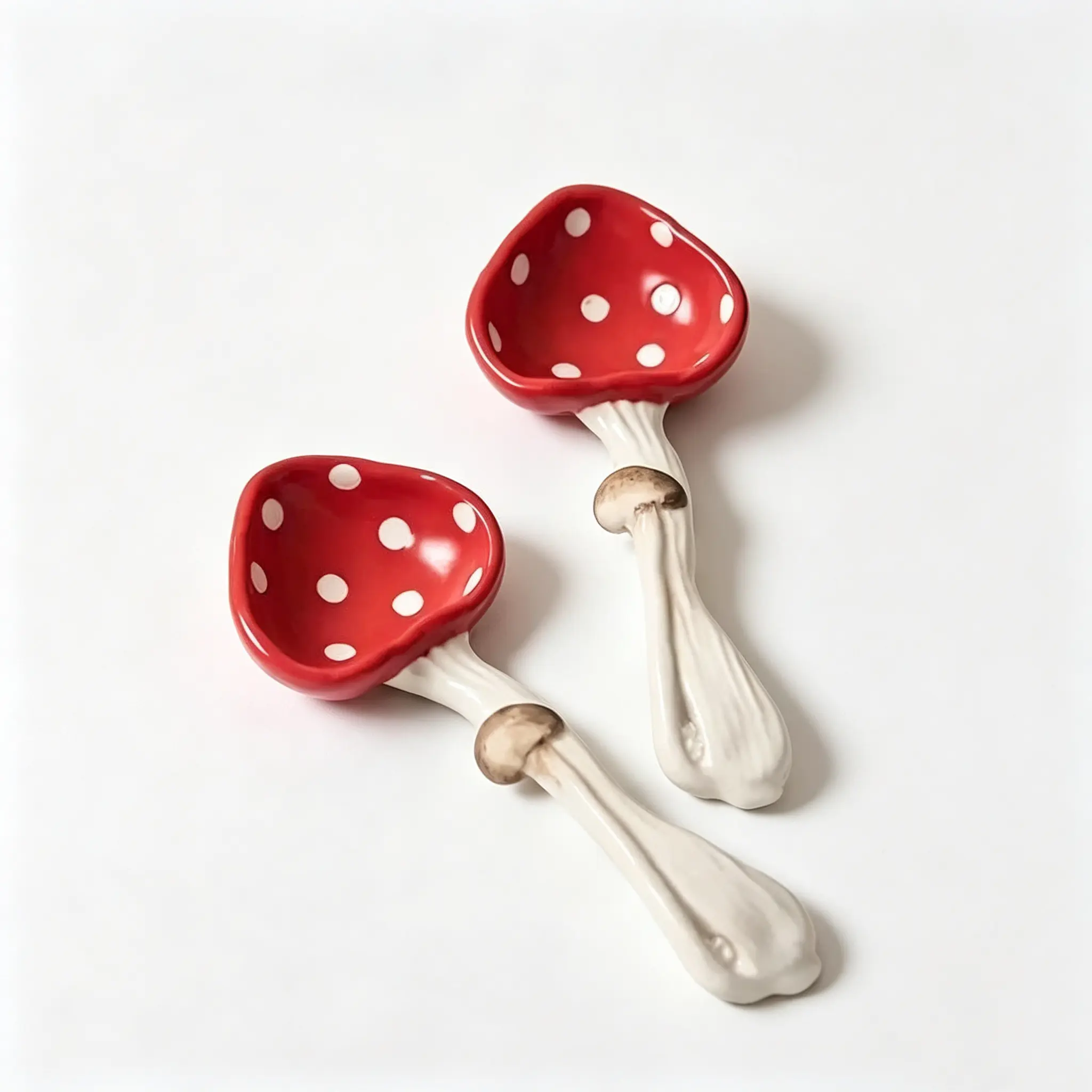 2-Piece Cute Mushroom Shaped Ceramic Spoon Set, Multi-Purpose Dessert Tea Condiment Serving Spoon, Durable Stylish Kitchen Tableware For Home Daily Dining Use