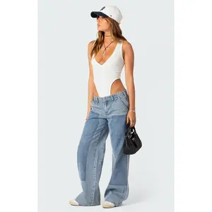 Edikted Women's High Cut Ribbed V Neck Bodysuit