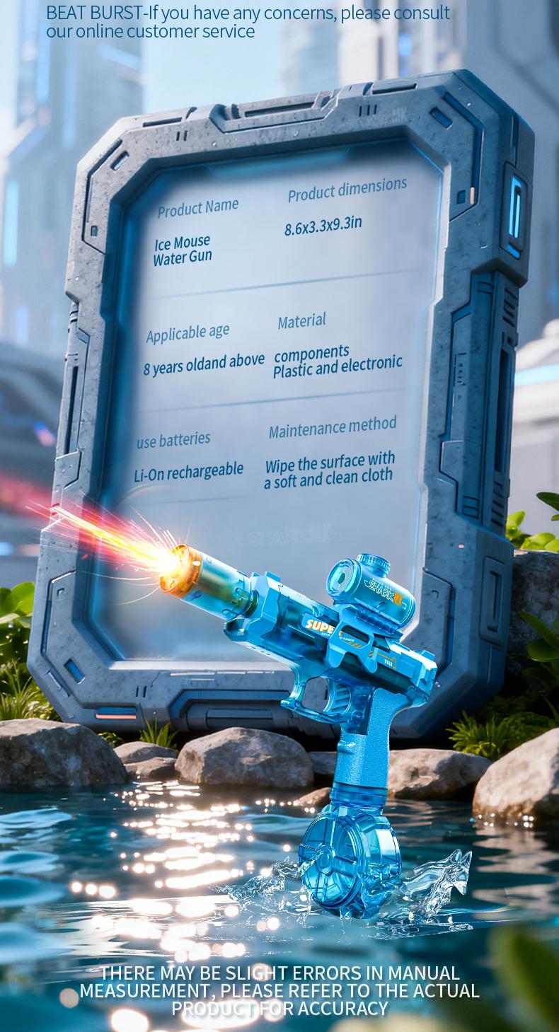 Tactical Automatic Water Gun with LED Light-Up Muzzle, 32+ FT Long Range Powerful Squirt Gun, High Capacity Battery Powered Blaster for Summer Battles & Outdoor Fun Adults & Kids