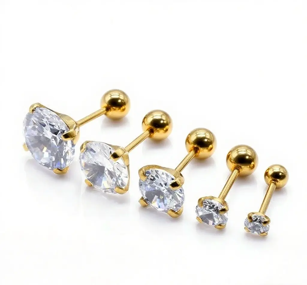 ear cartilage Cubic Zirconia Mini Stud Earrings for Women, 18K Plated Piercing 6 Earrings Pack