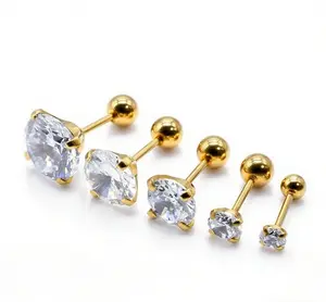 ear cartilage Cubic Zirconia Mini Stud Earrings for Women, 18K Plated Piercing 6 Earrings Pack