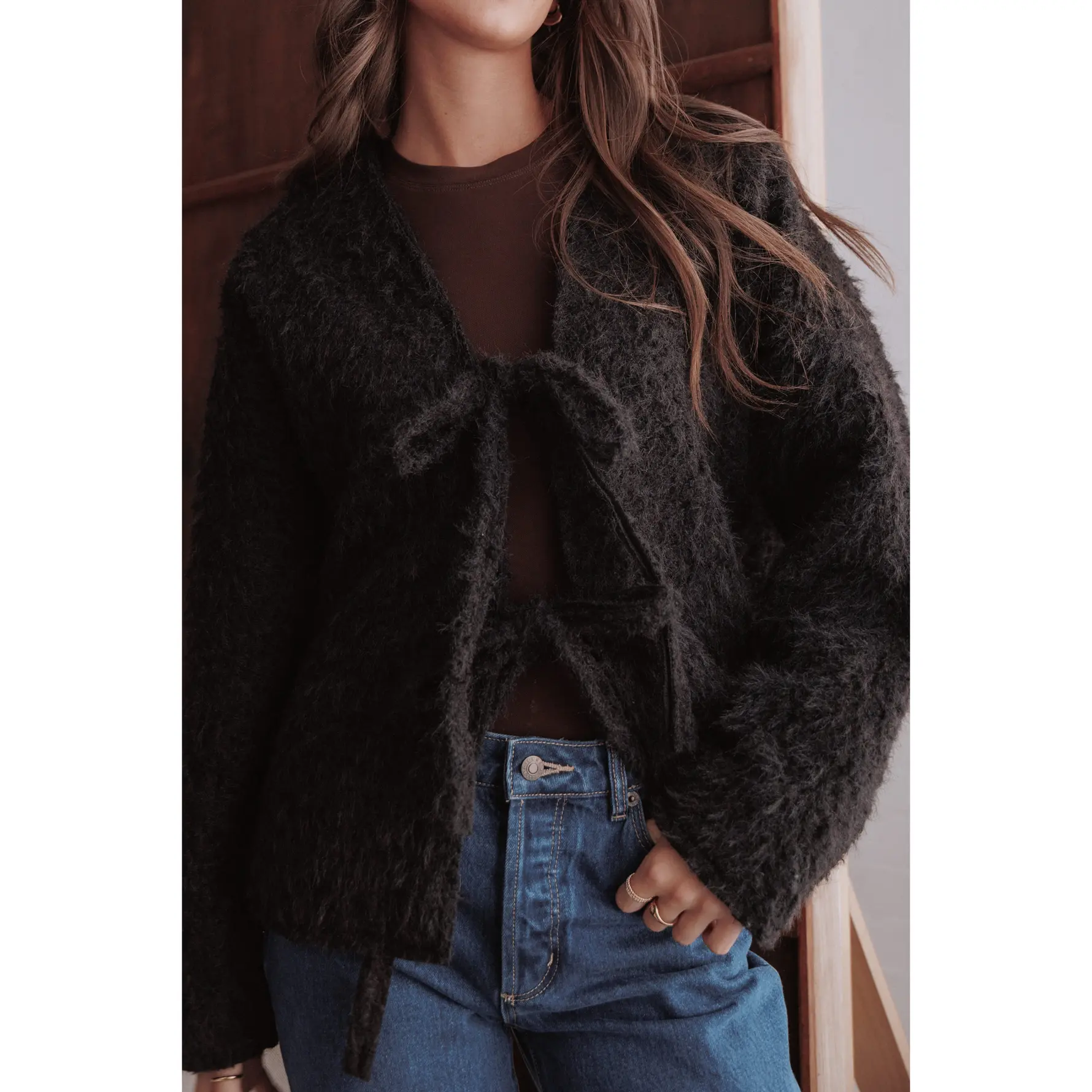 Kimmy Bow Oversized Cardigan - Black