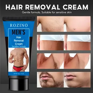 ROZINO Men's Hair Removal Cream - Painless Depilatory Cream for Body, Chest & Legs with Charcoal & Bisabolol, 60g