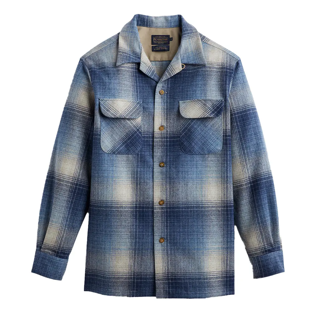 Pendleton Men's Tall Fit Long-Sleeve Virgin Wool Casual Board Shirt, Blue Mix Ombre, 2023 Fall Menswear