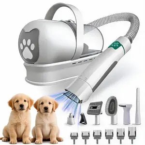 Dog & Cat Vacuum Groomer for Shedding & Grooming, 7-in-1 Pet Hair Vacuum Cleaner with Brush, Precise 6 Guide Combs Clipper, Paw Trimmer Mitts & Rollers Set