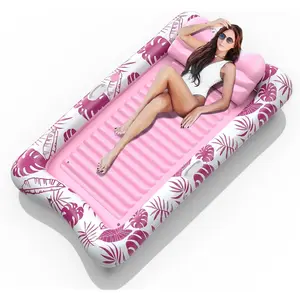 Inflatable Tanning Pool Rafts for Adults, 83.5" x 52.4" Adult Pool Floats with Pillow, Cup Holder & Handles, 4-in-1 Suntan Tub Raft Floatie for Pool, Backyard, Kids' Ball Pit